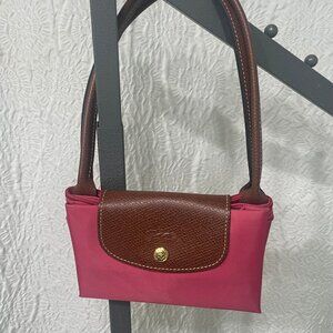 Longchamp Pink Small Shoulder Tote Bag Nylon Leather Top Handle